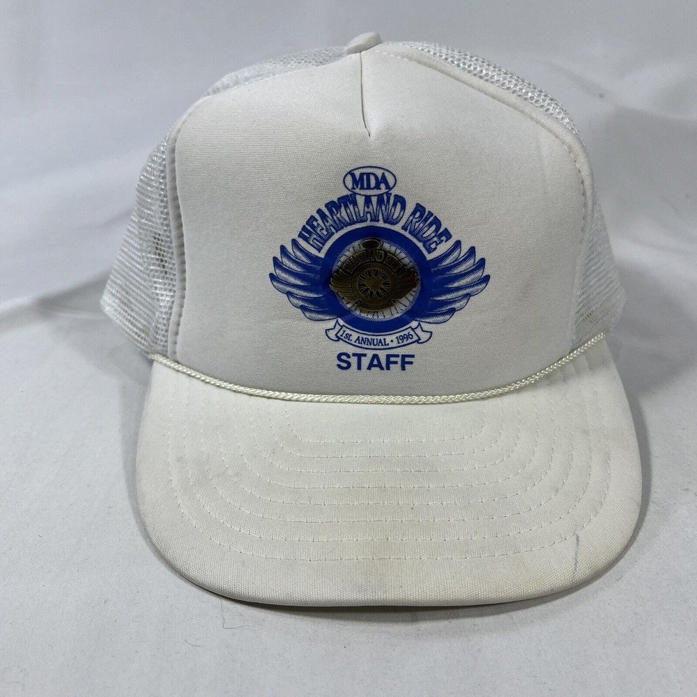 VINTAGE MDA HEARTLAND RIDE STAFF HAT CAP TRUCKER 1996 1st ANNUAL SNAPBACK OSFM - Picture 1 of 12